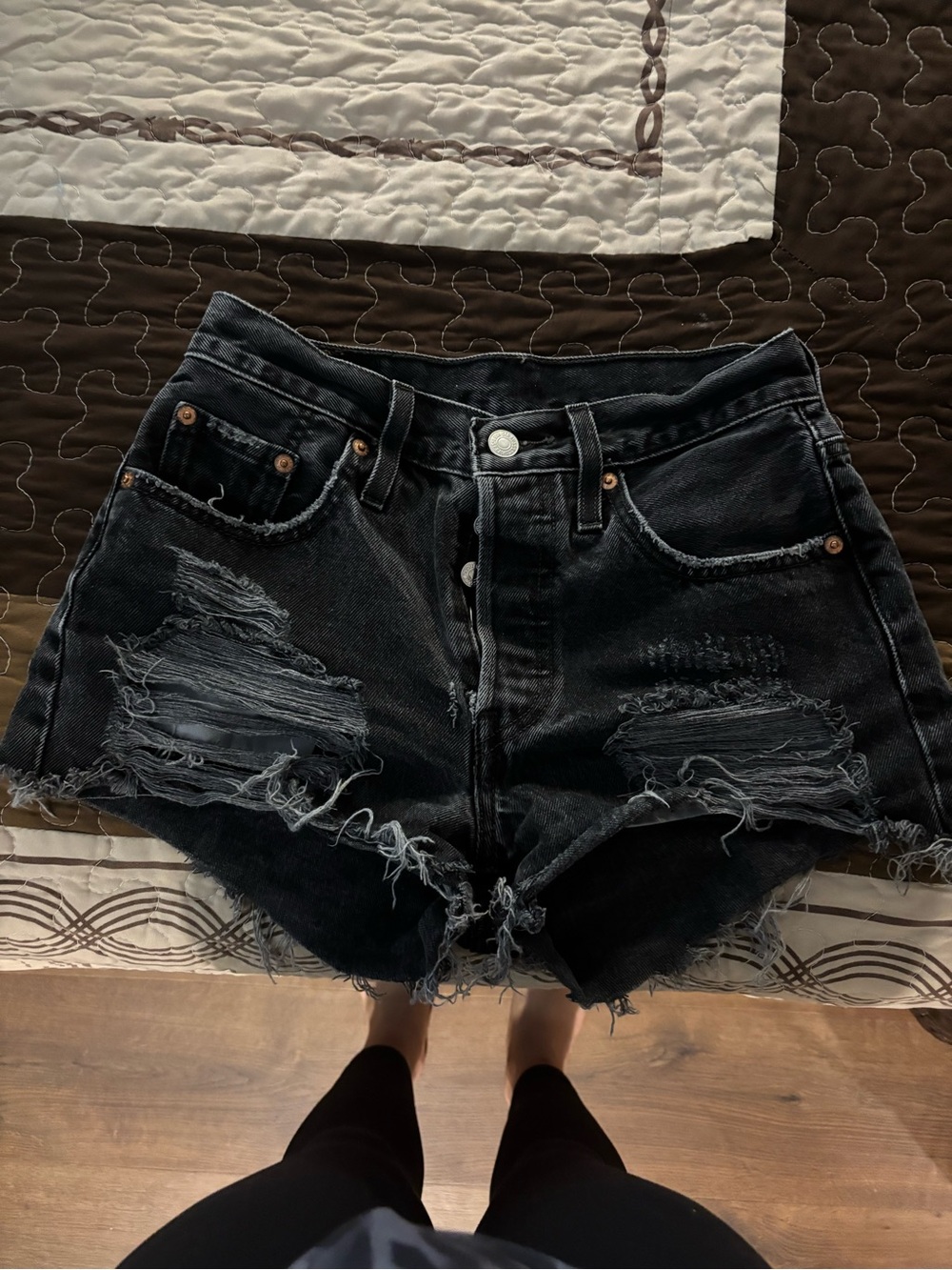 Levi's Black Distressed High-Rise Jean Shorts
